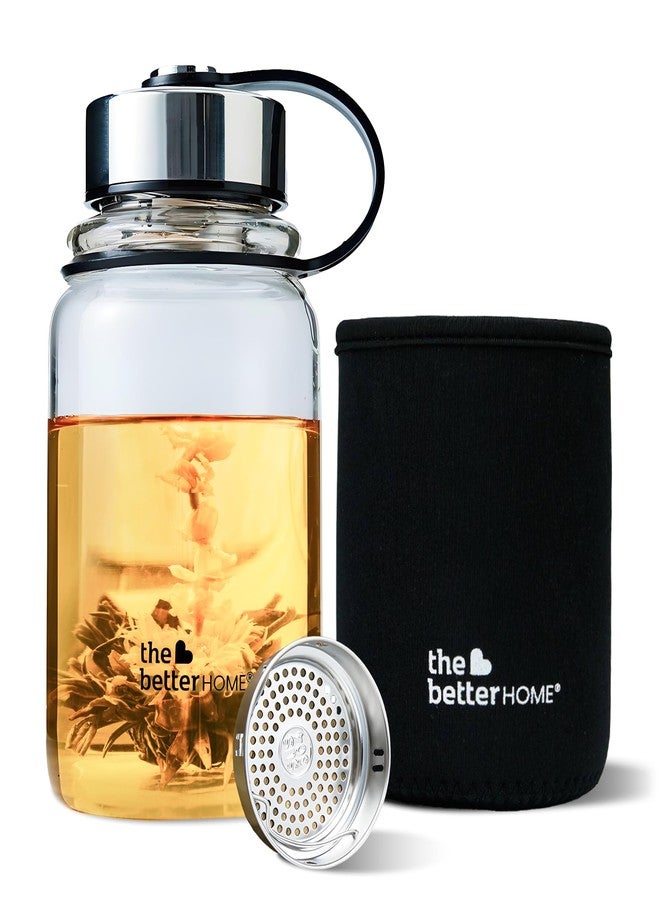 The Better Home زجاجة مياه من زجاج البوروسيليكات من ذا بيتر هوم، سعة 650 مل | مع غطاء واقٍ، مثالية للنادي الرياضي، المكتب، المدرسة | مانعة للتسرب | مقاومة للكسر | خالية من مادة BPA | عبوة واحدة، لون أسود - Image 1